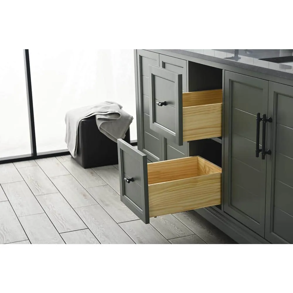 Vanity Art Chambery 72 in. W x 22 in. D x 34.5 in. H Double Sink Freestanding Bath Vanity in Vintage Green with Stone Top in Black, photo 7 of 11