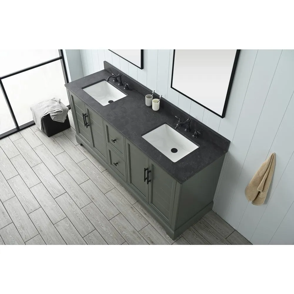 Vanity Art Chambery 72 in. W x 22 in. D x 34.5 in. H Double Sink Freestanding Bath Vanity in Vintage Green with Stone Top in Black, photo 11 of 11