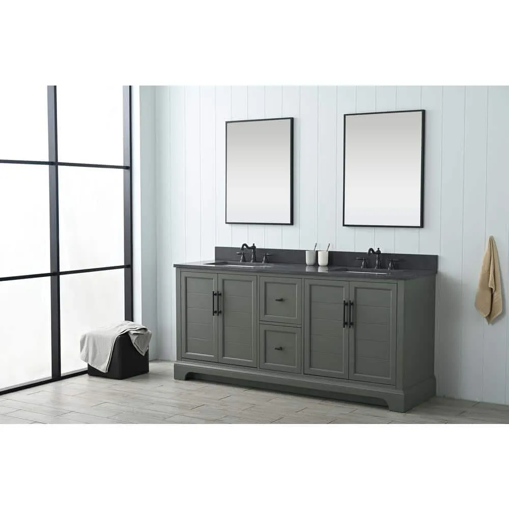 Vanity Art Chambery 72 in. W x 22 in. D x 34.5 in. H Double Sink Freestanding Bath Vanity in Vintage Green with Stone Top in Black, photo 2 of 11
