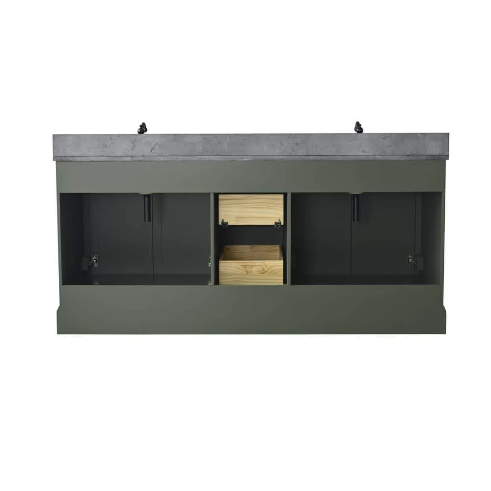 Vanity Art Chambery 72 in. W x 22 in. D x 34.5 in. H Double Sink Freestanding Bath Vanity in Vintage Green with Stone Top in Black, photo 8 of 11