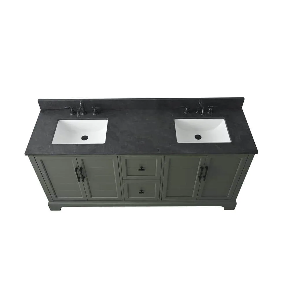 Vanity Art Chambery 72 in. W x 22 in. D x 34.5 in. H Double Sink Freestanding Bath Vanity in Vintage Green with Stone Top in Black, photo 6 of 11