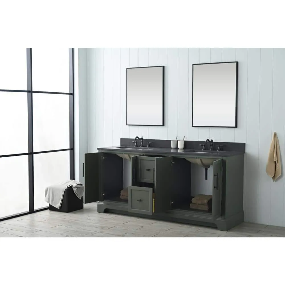 Vanity Art Chambery 72 in. W x 22 in. D x 34.5 in. H Double Sink Freestanding Bath Vanity in Vintage Green with Stone Top in Black, photo 4 of 11
