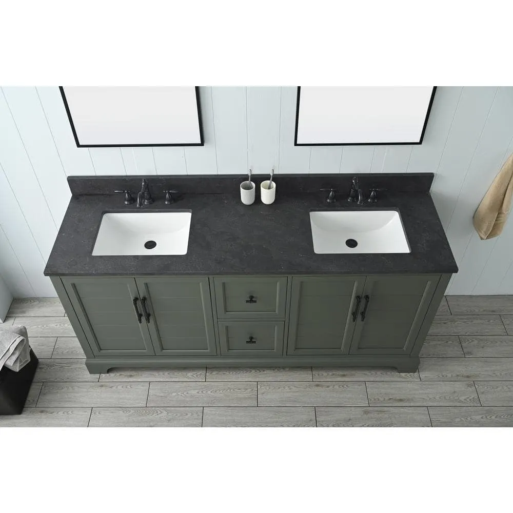 Vanity Art Chambery 72 in. W x 22 in. D x 34.5 in. H Double Sink Freestanding Bath Vanity in Vintage Green with Stone Top in Black, photo 3 of 11