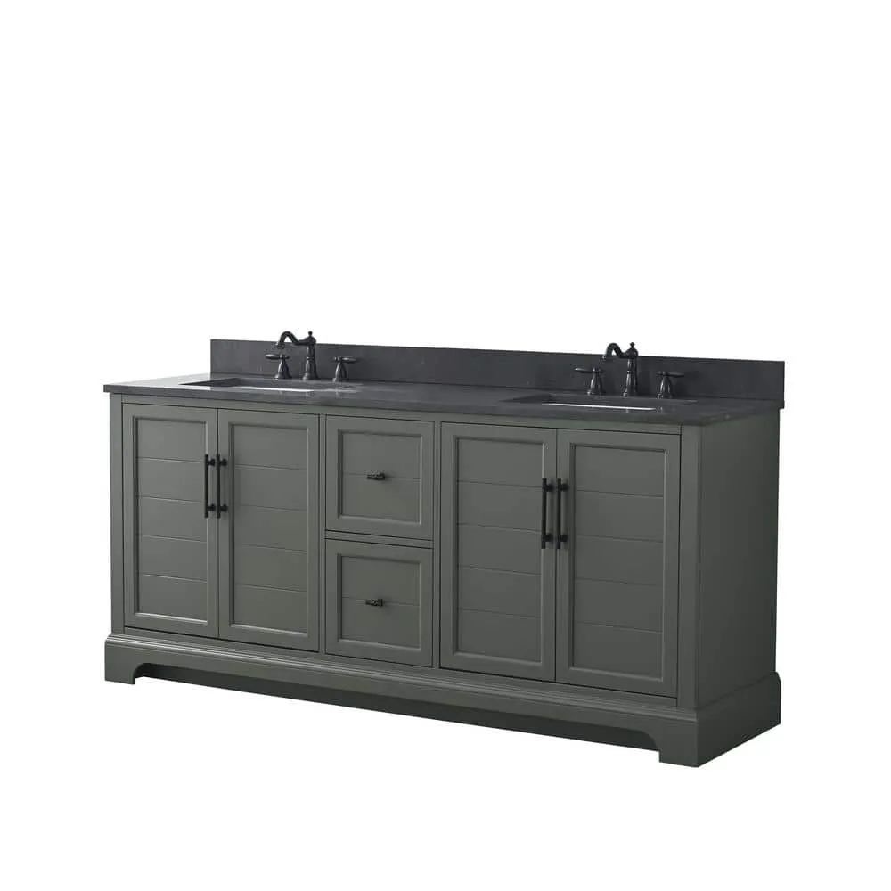 Vanity Art Chambery 72 in. W x 22 in. D x 34.5 in. H Double Sink Freestanding Bath Vanity in Vintage Green with Stone Top in Black, photo 5 of 11