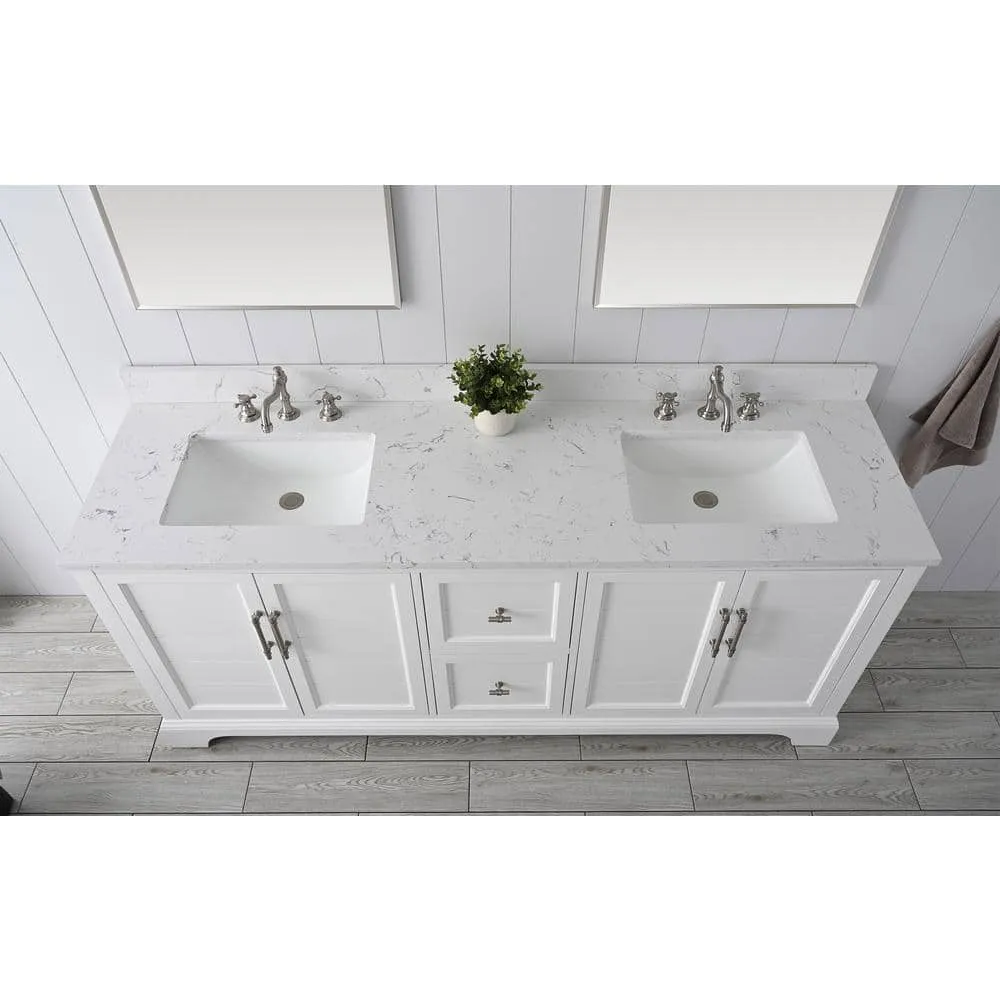 Vanity Art Chambery 72 in. W x 22 in. D x 34.5 in. H Bathroom Vanity in White with Engineered Marble Top, photo 6 of 9