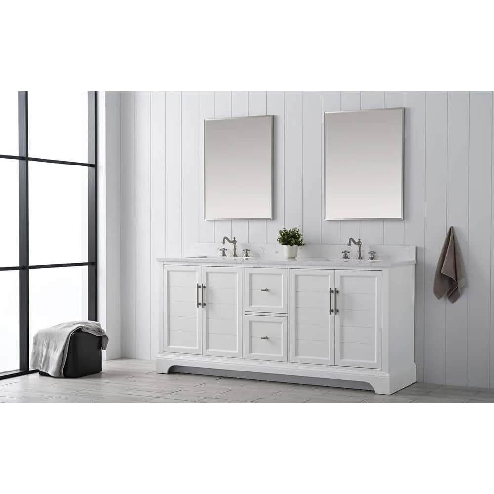 Vanity Art Chambery 72 in. W x 22 in. D x 34.5 in. H Bathroom Vanity in White with Engineered Marble Top, photo 9 of 9