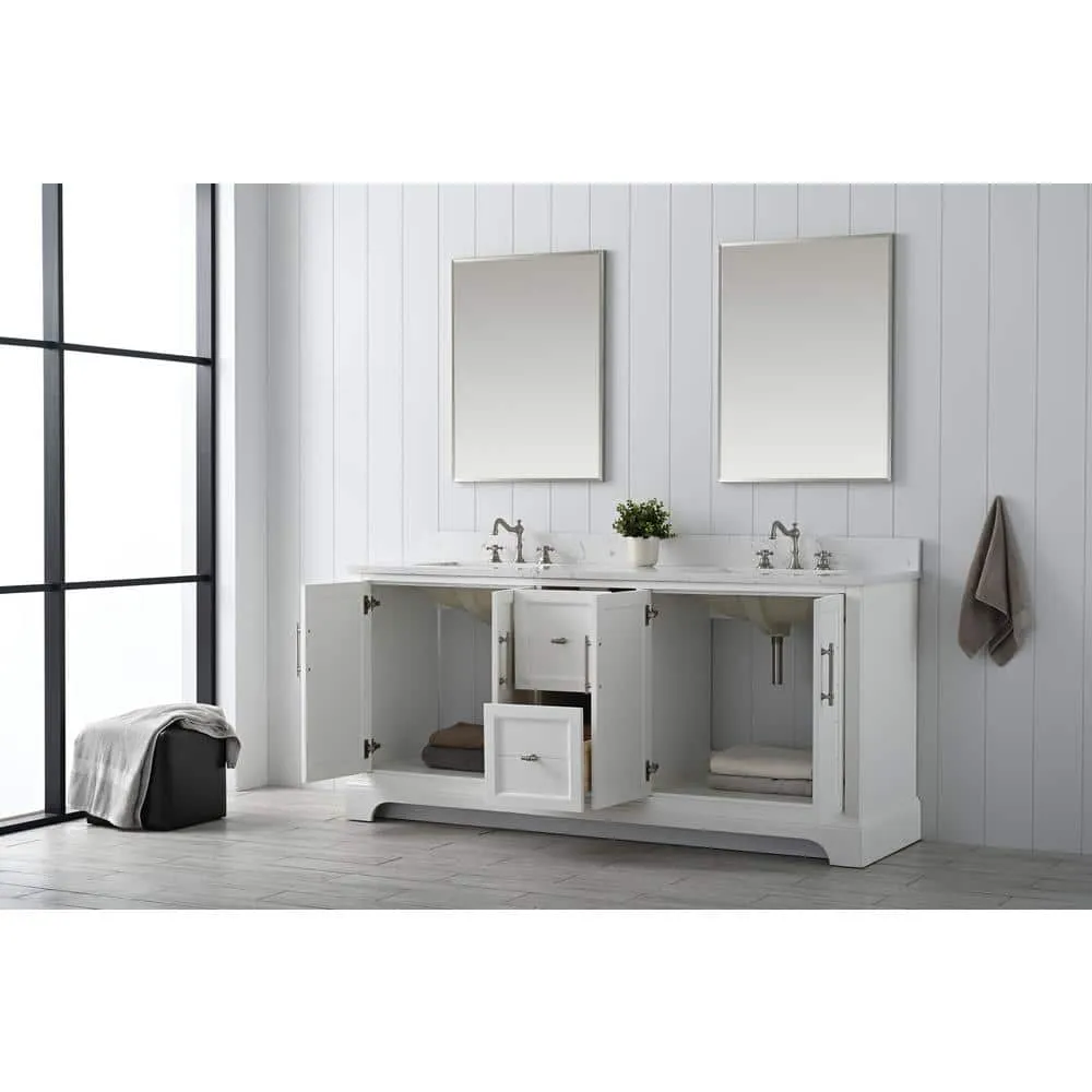 Vanity Art Chambery 72 in. W x 22 in. D x 34.5 in. H Bathroom Vanity in White with Engineered Marble Top, photo 5 of 9