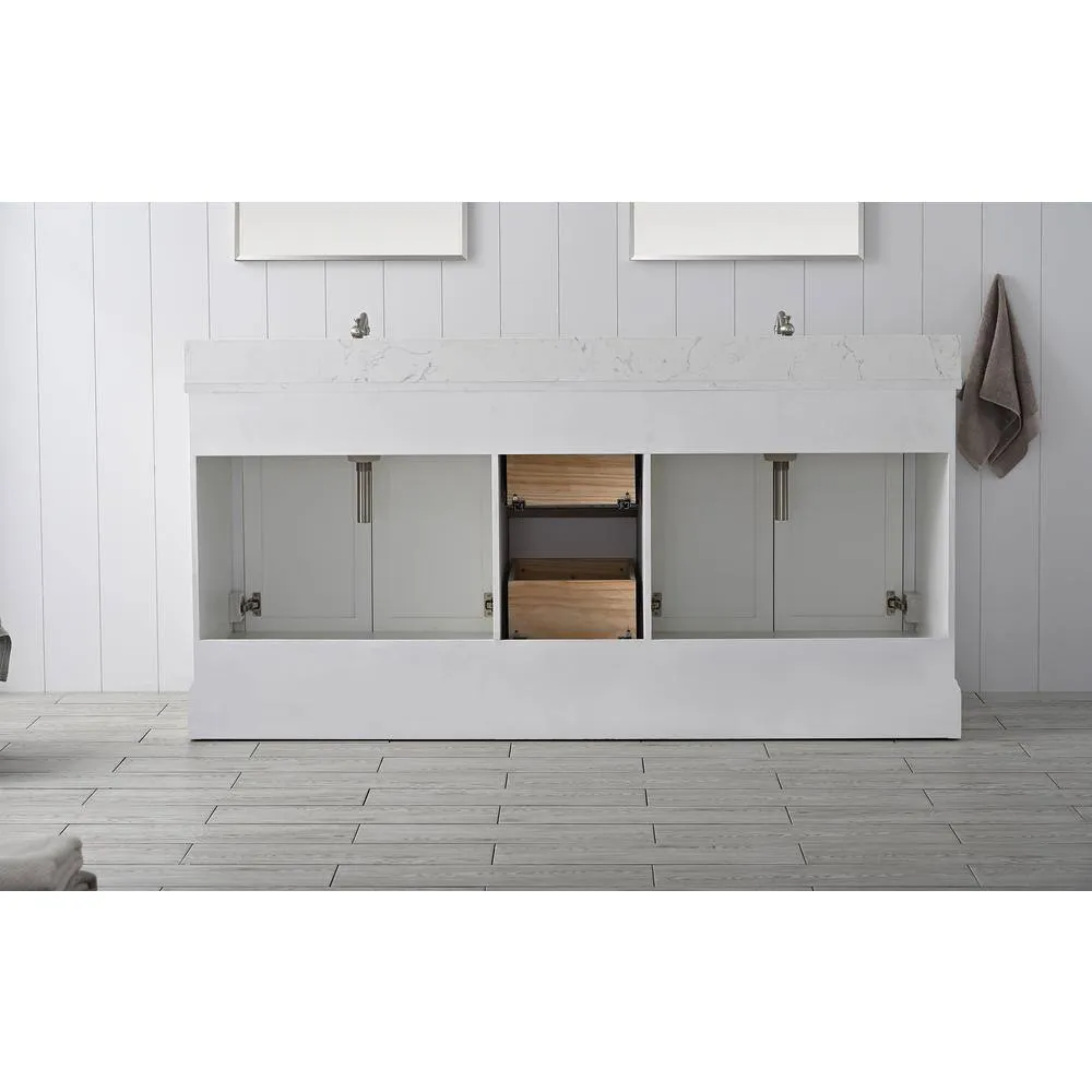 Vanity Art Chambery 72 in. W x 22 in. D x 34.5 in. H Bathroom Vanity in White with Engineered Marble Top, photo 8 of 9