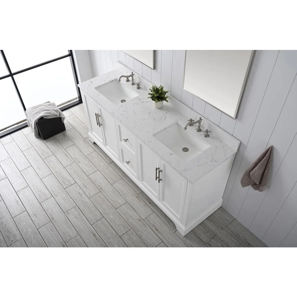 Vanity Art Chambery 72 in. W x 22 in. D x 34.5 in. H Bathroom Vanity in White with Engineered Marble Top, photo 3 of 9