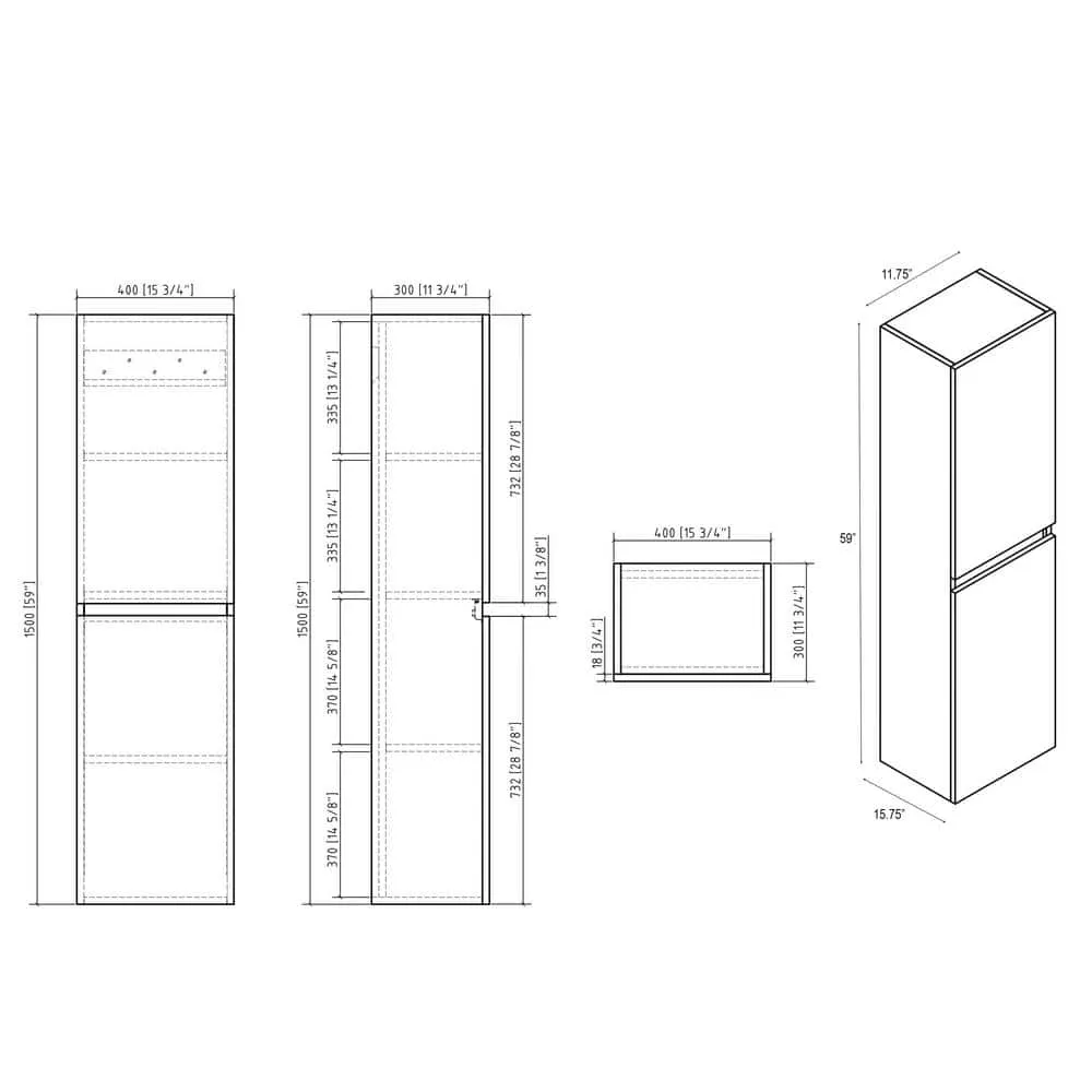 Vanity Art 16 in. x 63 in. x 12 in. LED Lighted Wall Hung Bathroom Cabinet in White, photo 4 of 6