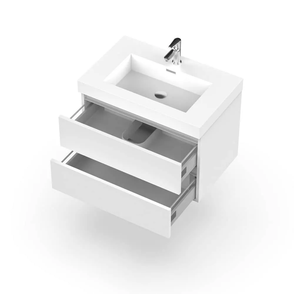 Vanity Art Annecy 24 in. W x 18.5 in. D x 20 in. H Bathroom Wall Hung Vanity in White with Single Basin Vanity Top in White Resin, photo 7 of 8