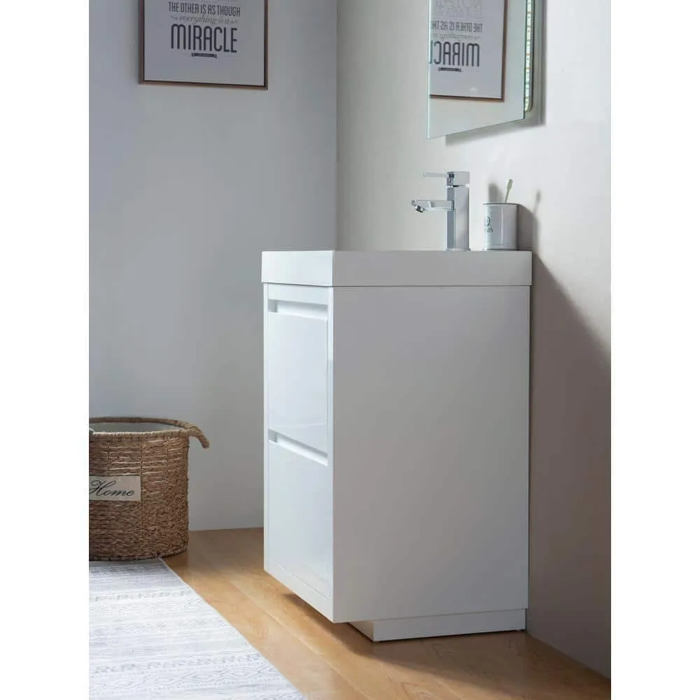Vanity Art Annecy 24 in. W x 18.5 in. D x 32 in. H Bathroom Vanity in White with Single Basin Vanity Top in White Resin, photo 4 of 5