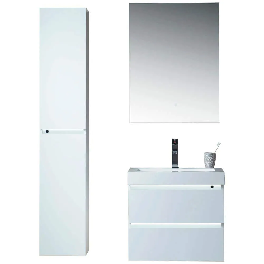 Vanity Art Annecy 24 in. W x 18.5 in. D x 20 in. H Bathroom Wall Hung LED Vanity in White w/ Single Basin Vanity Top in White Resin, photo 4 of 5