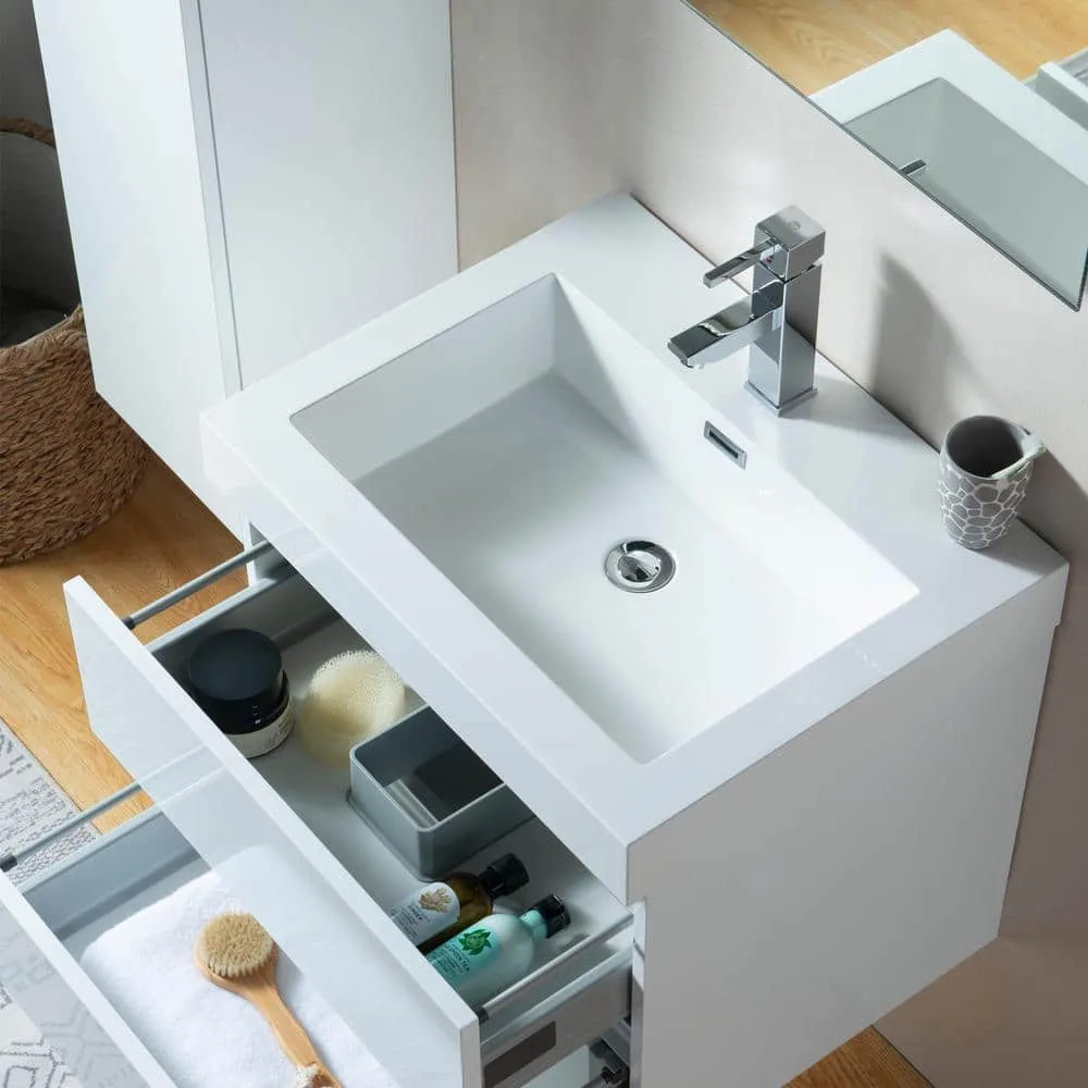 Vanity Art Annecy 24 in. W x 18.5 in. D x 20 in. H Bathroom Wall Hung LED Vanity in White w/ Single Basin Vanity Top in White Resin, photo 3 of 5