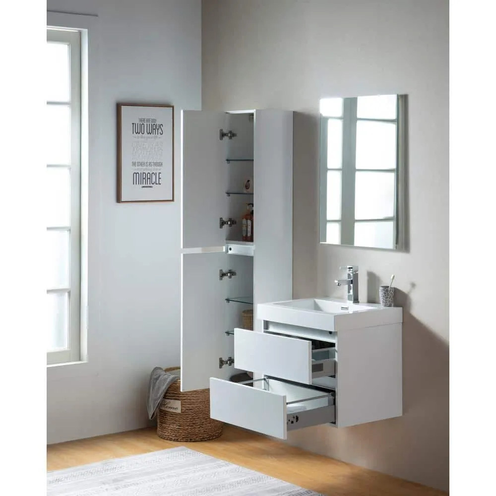 Vanity Art Annecy 24 in. W x 18.5 in. D x 20 in. H Bathroom Wall Hung LED Vanity in White w/ Single Basin Vanity Top in White Resin, photo 2 of 5