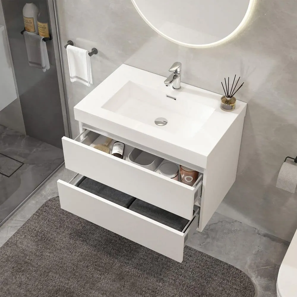 Vanity Art Annecy 30 in. W x 18.5 in. D x 20 in. H Bathroom Wall Hung Vanity in White with Single Basin Vanity Top in White Resin, photo 3 of 8