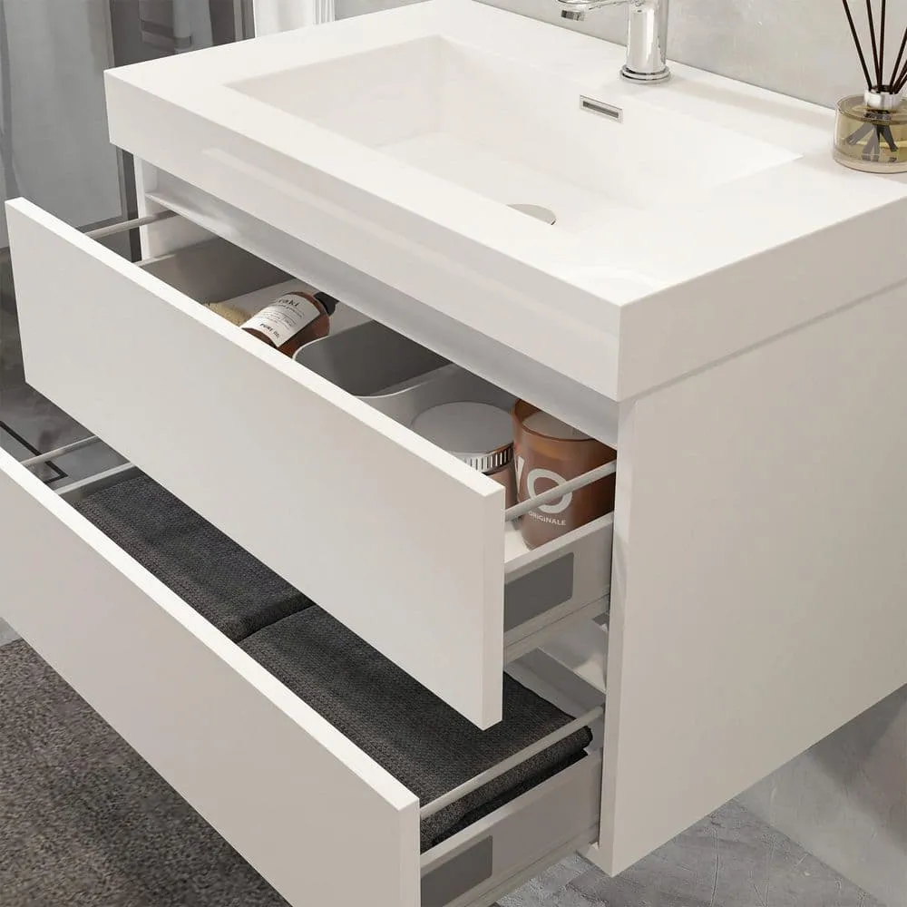 Vanity Art Annecy 30 in. W x 18.5 in. D x 20 in. H Bathroom Wall Hung Vanity in White with Single Basin Vanity Top in White Resin, photo 4 of 8