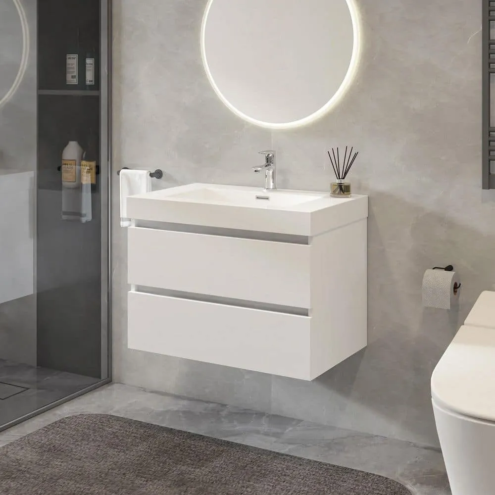 Vanity Art Annecy 30 in. W x 18.5 in. D x 20 in. H Bathroom Wall Hung Vanity in White with Single Basin Vanity Top in White Resin, photo 2 of 8