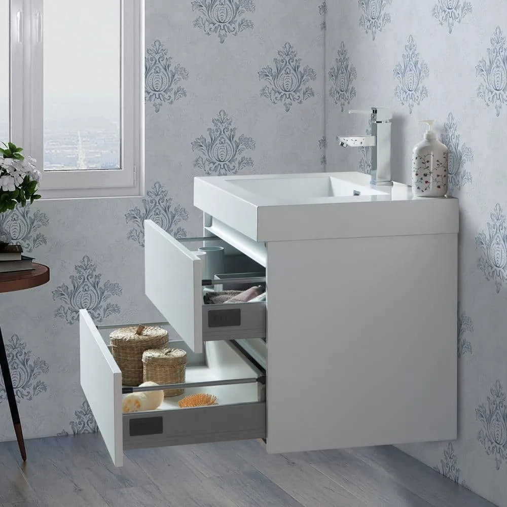 Vanity Art Annecy 30 in. W x 18.5 in. D x 20 in. H Bathroom Wall Hung LED Vanity in White w/ Single Basin Vanity Top in White Resin, photo 3 of 6