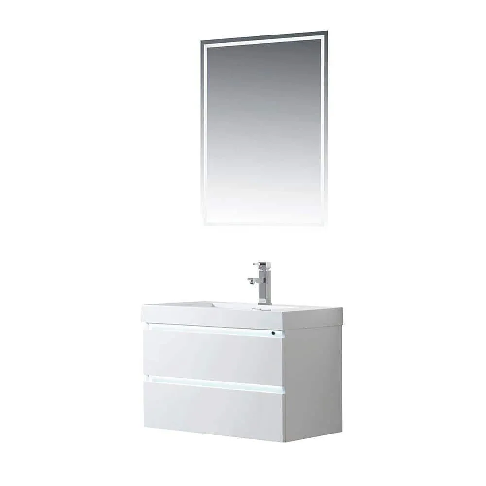 Vanity Art Annecy 30 in. W x 18.5 in. D x 20 in. H Bathroom Wall Hung LED Vanity in White w/ Single Basin Vanity Top in White Resin, photo 2 of 6