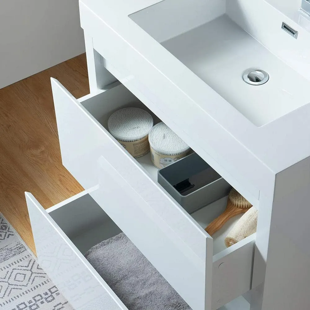 Vanity Art Annecy 30 in. W x 18.5 in. D x 20 in. H Bathroom Wall Hung LED Vanity in White w/ Single Basin Vanity Top in White Resin, photo 6 of 6