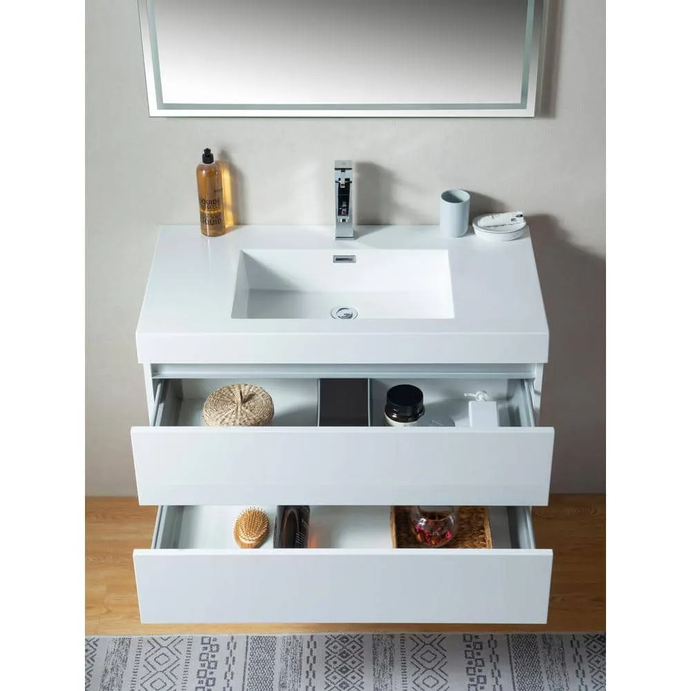 Vanity Art Annecy 36 in. W x 18.5 in. D x 20 in. H Bathroom Wall Hung LED Vanity in White with Single Basin Vanity Top in White Resin, photo 6 of 8