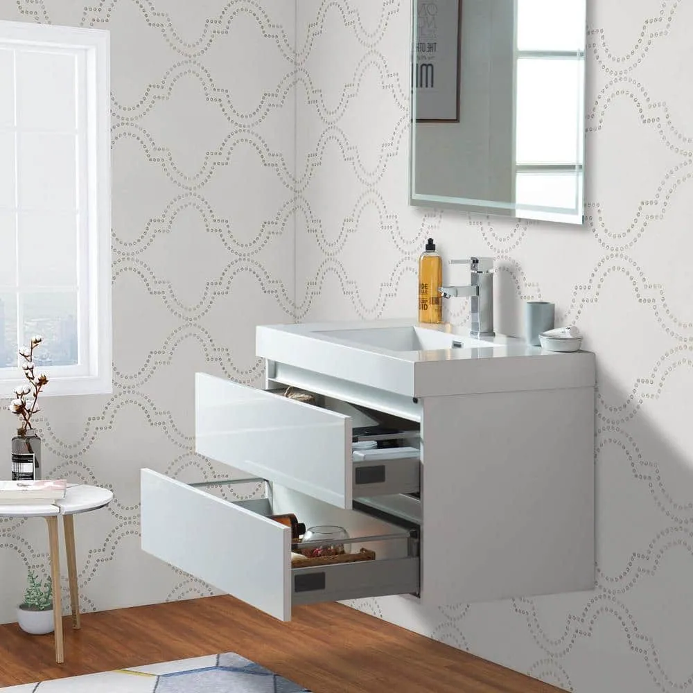 Vanity Art Annecy 36 in. W x 18.5 in. D x 20 in. H Bathroom Wall Hung LED Vanity in White with Single Basin Vanity Top in White Resin, photo 7 of 8
