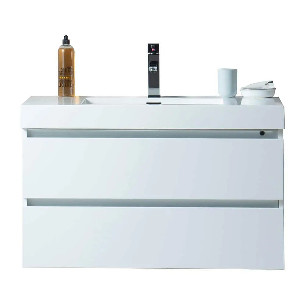 Vanity Art Annecy 36 in. W x 18.5 in. D x 20 in. H Bathroom Wall Hung LED Vanity in White with Single Basin Vanity Top in White Resin, photo 3 of 8