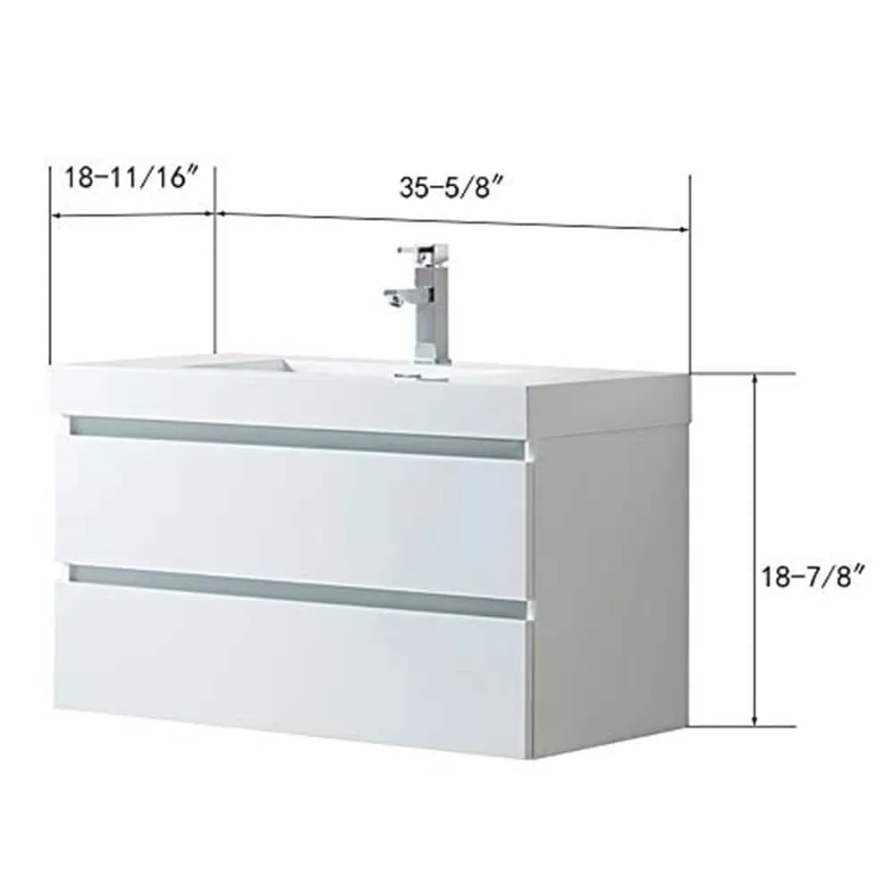 Vanity Art Annecy 36 in. W x 18.5 in. D x 20 in. H Bathroom Wall Hung LED Vanity in White with Single Basin Vanity Top in White Resin, photo 8 of 8