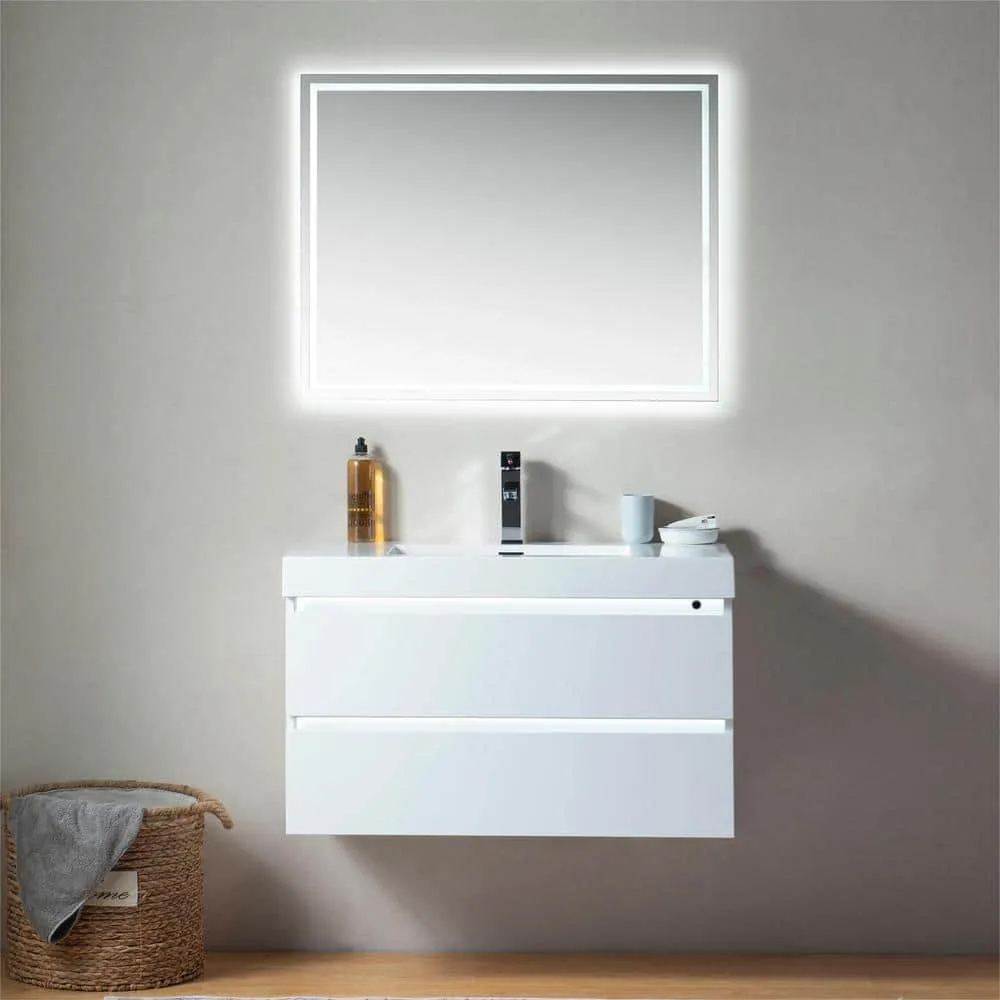 Vanity Art Annecy 36 in. W x 18.5 in. D x 20 in. H Bathroom Wall Hung LED Vanity in White with Single Basin Vanity Top in White Resin, photo 2 of 8