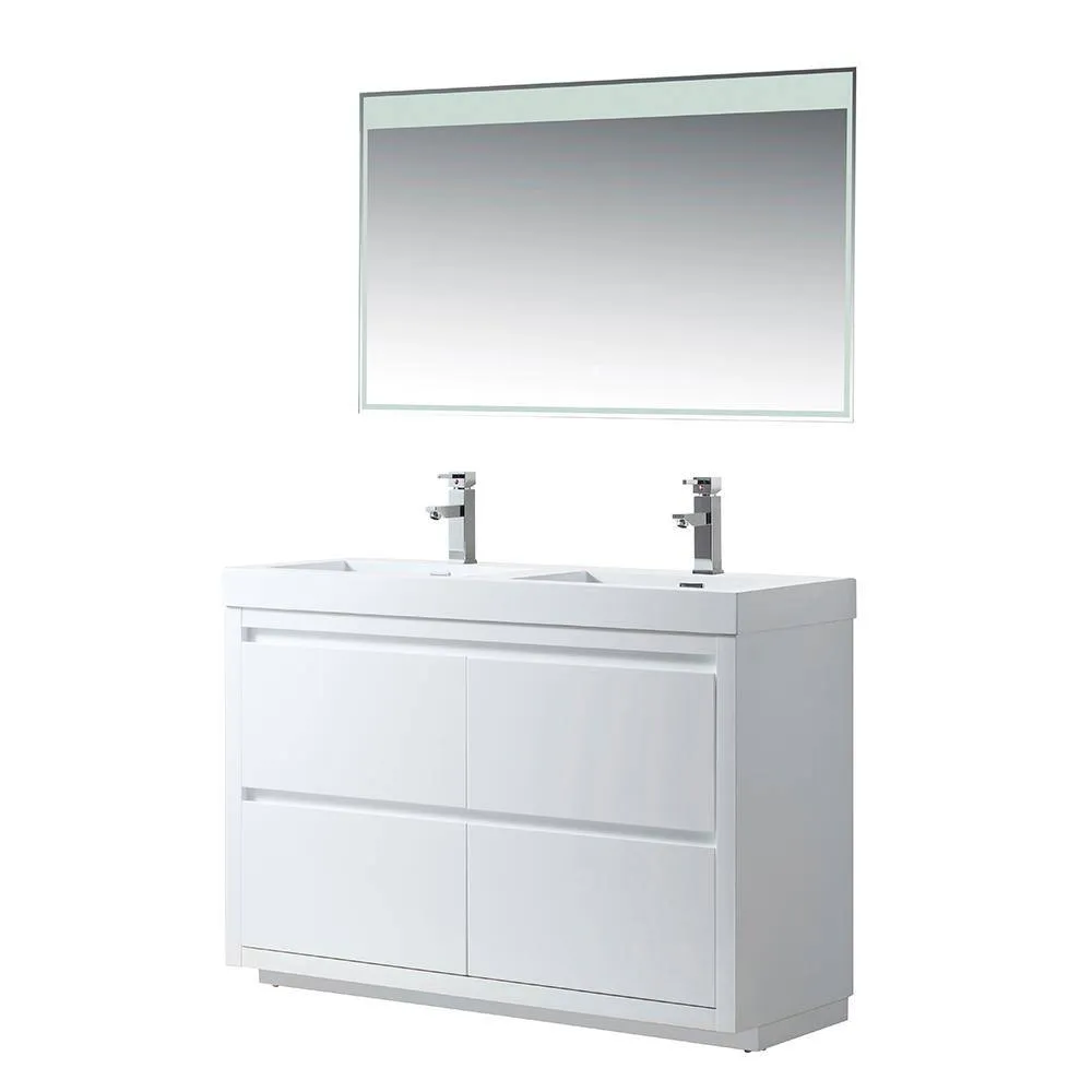 Vanity Art Annecy 48 in. W x 18.5 in. D x 32 in. H Bathroom Vanity in White with Double Basin Top in White Resin, photo 2 of 6