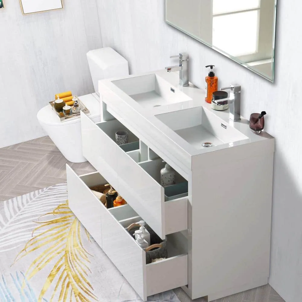 Vanity Art Annecy 48 in. W x 18.5 in. D x 32 in. H Bathroom Vanity in White with Double Basin Top in White Resin, photo 6 of 6