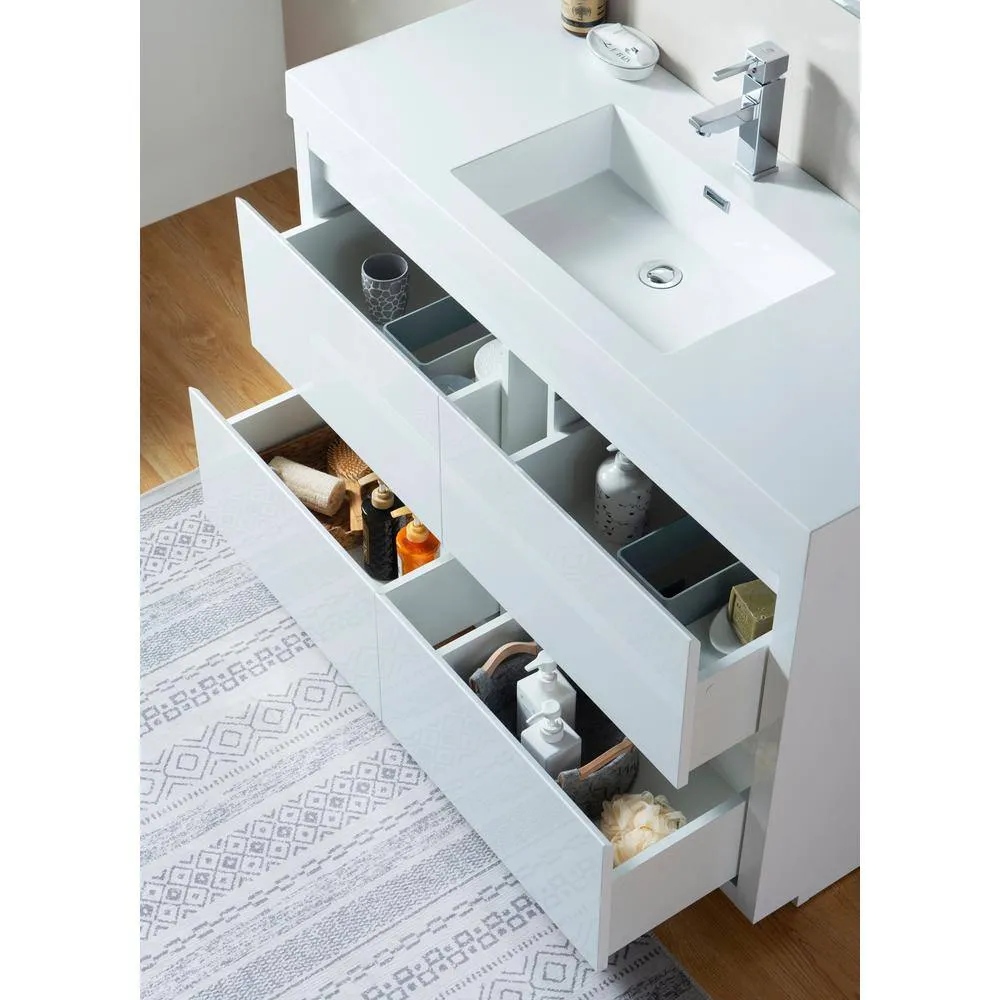 Vanity Art Annecy 48 in. W x 18.5 in. D x 32 in. H Bathroom Vanity in White with Single Basin Top in White Resin, photo 4 of 5