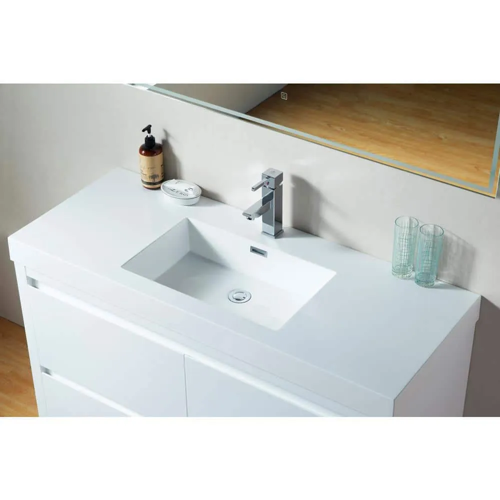 Vanity Art Annecy 48 in. W x 18.5 in. D x 32 in. H Bathroom Vanity in White with Single Basin Top in White Resin, photo 3 of 5
