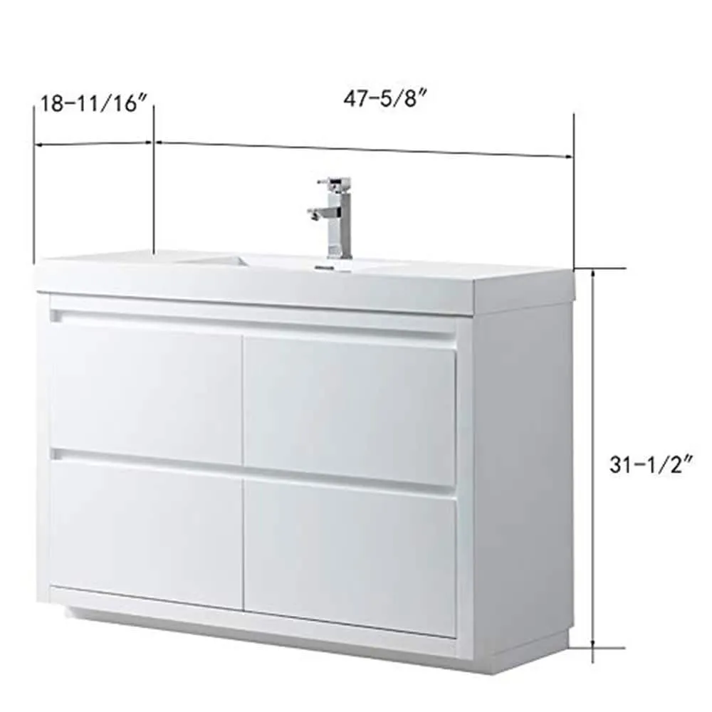 Vanity Art Annecy 48 in. W x 18.5 in. D x 32 in. H Bathroom Vanity in White with Single Basin Top in White Resin, photo 5 of 5