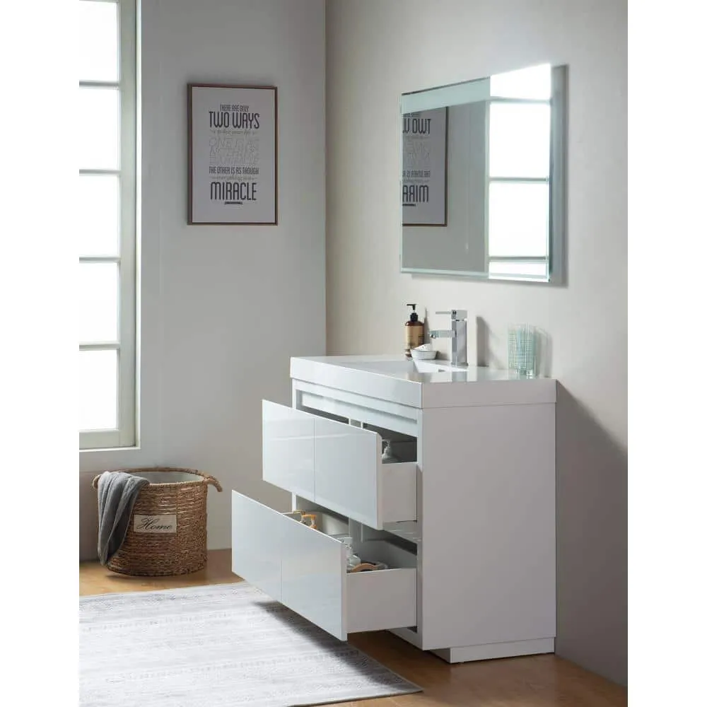 Vanity Art Annecy 48 in. W x 18.5 in. D x 32 in. H Bathroom Vanity in White with Single Basin Top in White Resin, photo 2 of 5