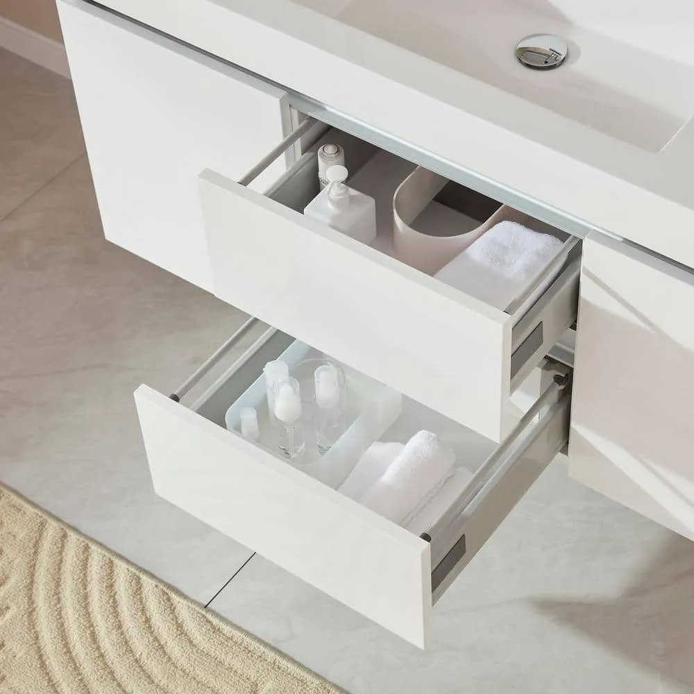 Vanity Art Annecy 48 in. W x 18.5 in. D x 20 in. H Bathroom Wall Hung LED Vanity in White w/ Single Basin Vanity Top in White Resin, photo 5 of 12