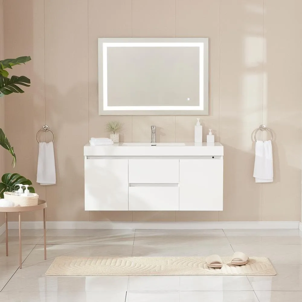Vanity Art Annecy 48 in. W x 18.5 in. D x 20 in. H Bathroom Wall Hung LED Vanity in White w/ Single Basin Vanity Top in White Resin, photo 3 of 12