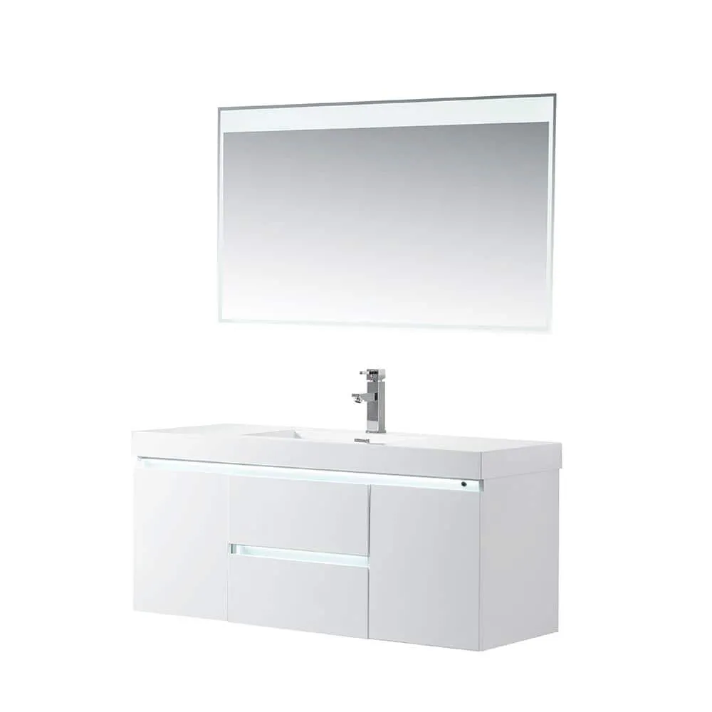 Vanity Art Annecy 48 in. W x 18.5 in. D x 20 in. H Bathroom Wall Hung LED Vanity in White w/ Single Basin Vanity Top in White Resin, photo 10 of 12