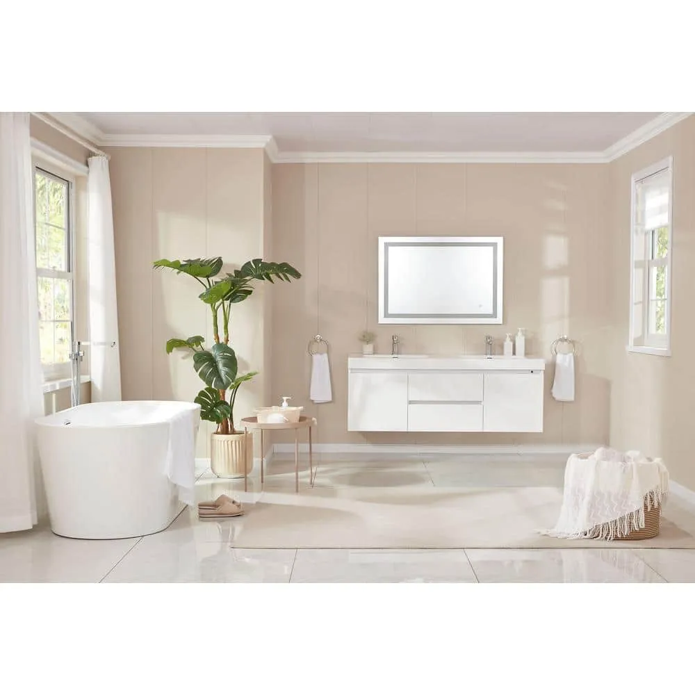 Vanity Art Annecy 60 in. W x 18.5 in. D x 20 in. H Bathroom Wall Hung Vanity in White with Double Basin Top in White Resin, photo 10 of 10