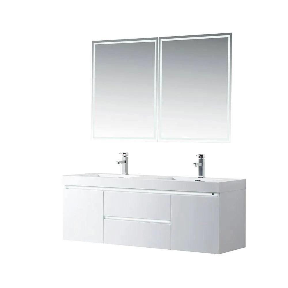 Vanity Art Annecy 60 in. W x 18.5 in. D x 20 in. H Bathroom Wall Hung Vanity in White with Double Basin Top in White Resin, photo 7 of 10