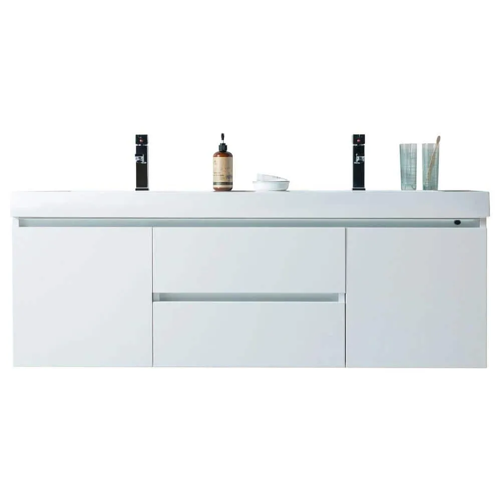 Vanity Art Annecy 60 in. W x 18.5 in. D x 20 in. H Bathroom Wall Hung Vanity in White with Double Basin Top in White Resin, photo 9 of 10