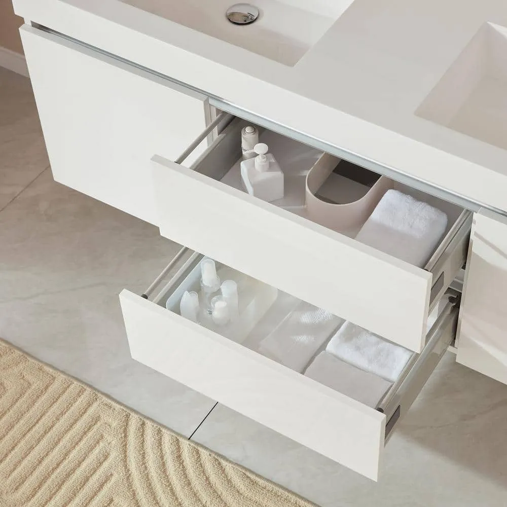 Vanity Art Annecy 60 in. W x 18.5 in. D x 20 in. H Bathroom Wall Hung Vanity in White with Double Basin Top in White Resin, photo 5 of 10