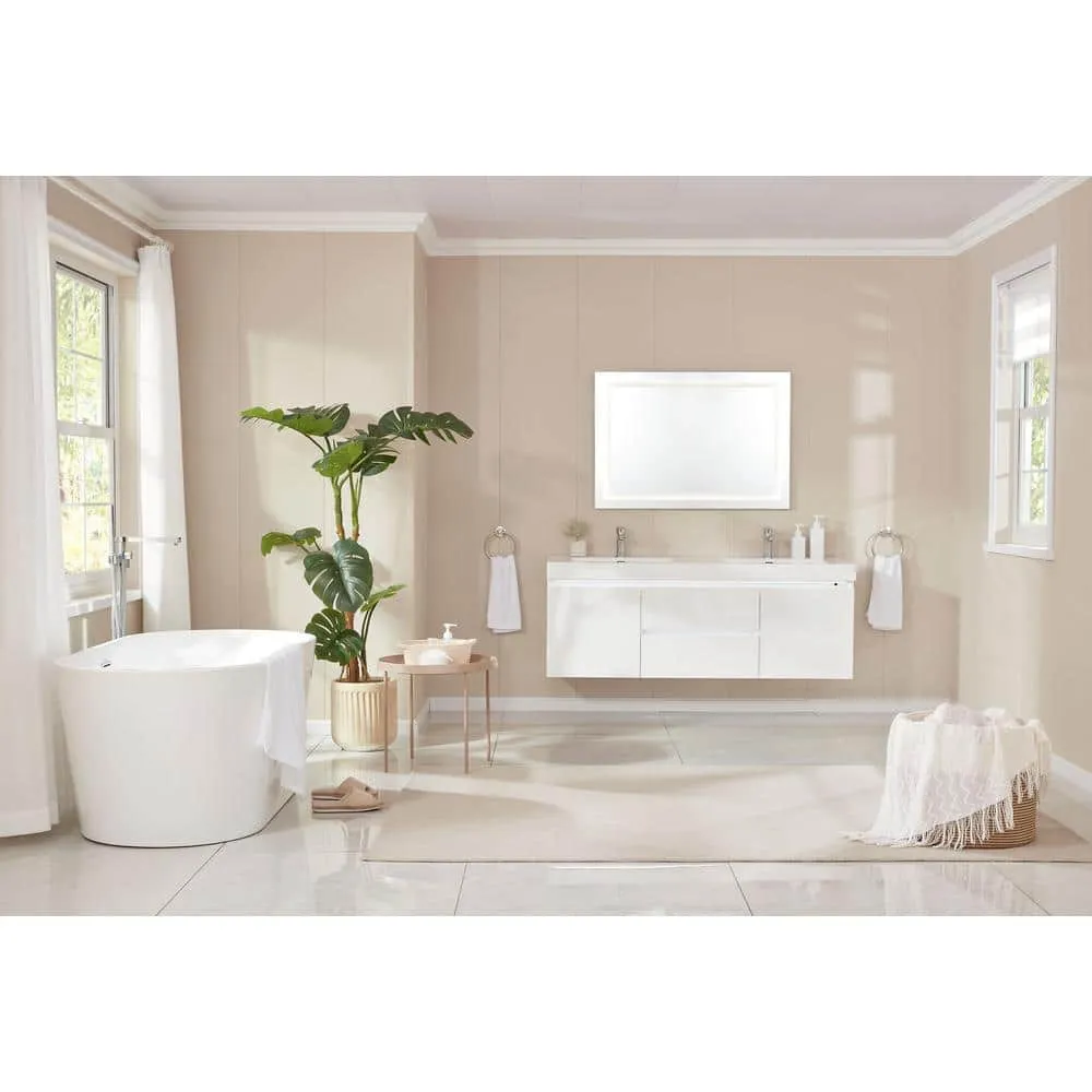 Vanity Art Annecy 60 in. W x 18.5 in. D x 20 in. H Bathroom Wall Hung LED Vanity in White w/ Double Basin Vanity Top in White Resin, photo 13 of 13