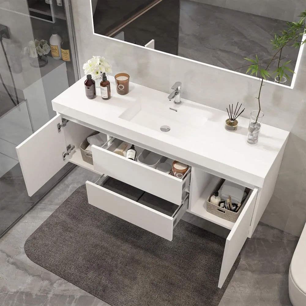 Vanity Art Annecy 60 in. W x 18.5 in. D x 20 in. H Bathroom Wall Hung Vanity in White with Single Basin Vanity Top in White Resin, photo 3 of 8