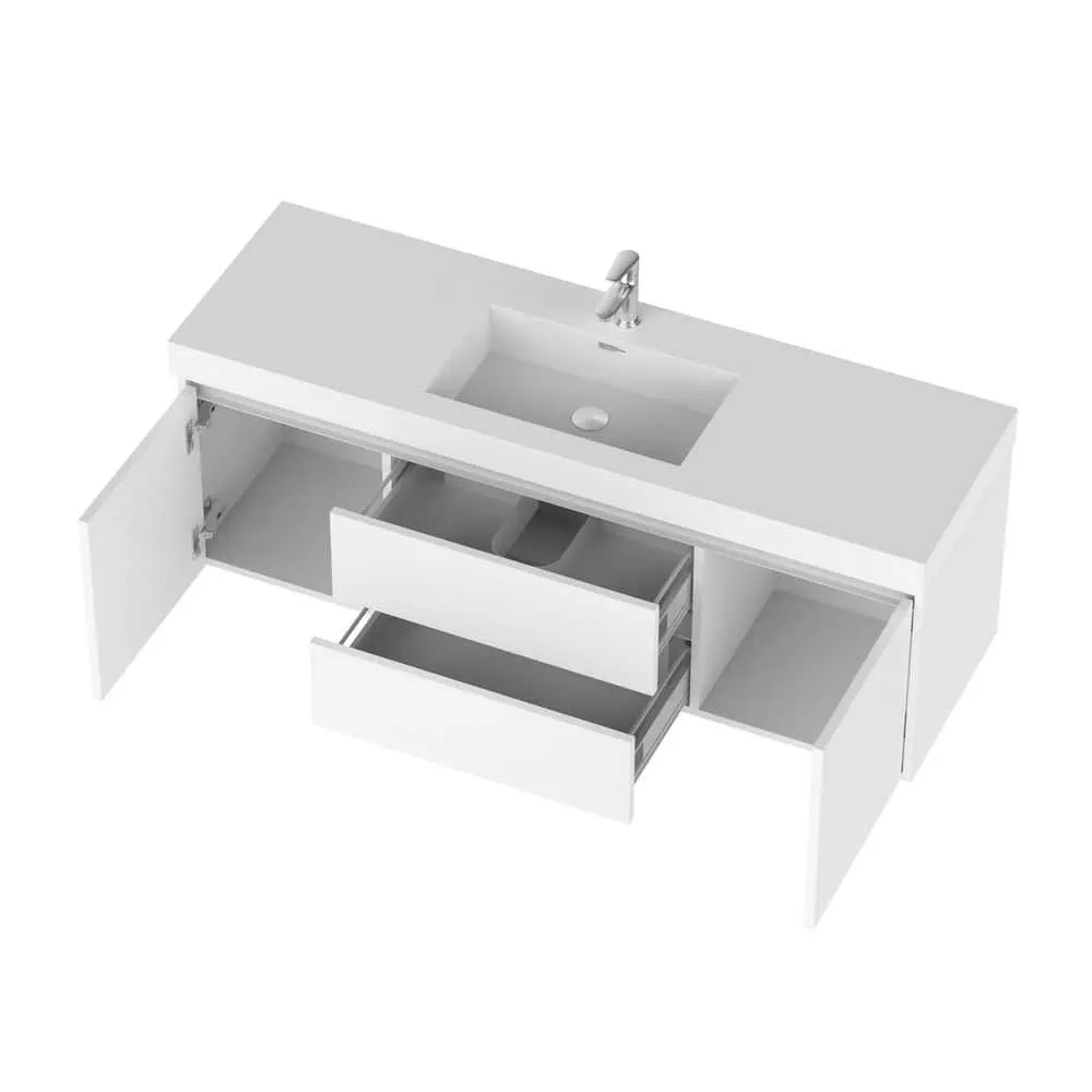 Vanity Art Annecy 60 in. W x 18.5 in. D x 20 in. H Bathroom Wall Hung Vanity in White with Single Basin Vanity Top in White Resin, photo 8 of 8