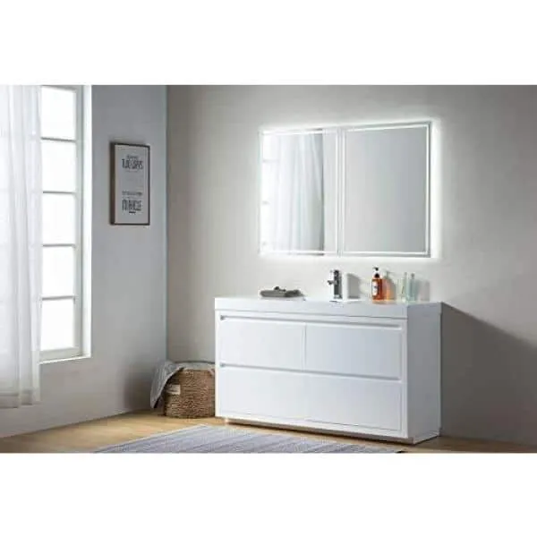Vanity Art Annecy 60 in. W x 18.5 in. D x 32 in. H Bathroom Vanity in White with Single Basin Top in White Resin, photo 6 of 6