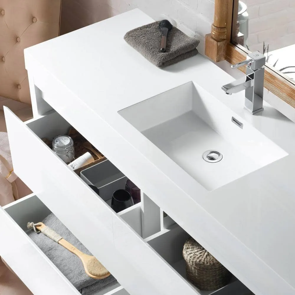 Vanity Art Annecy 60 in. W x 18.5 in. D x 32 in. H Bathroom Vanity in White with Single Basin Top in White Resin, photo 3 of 6