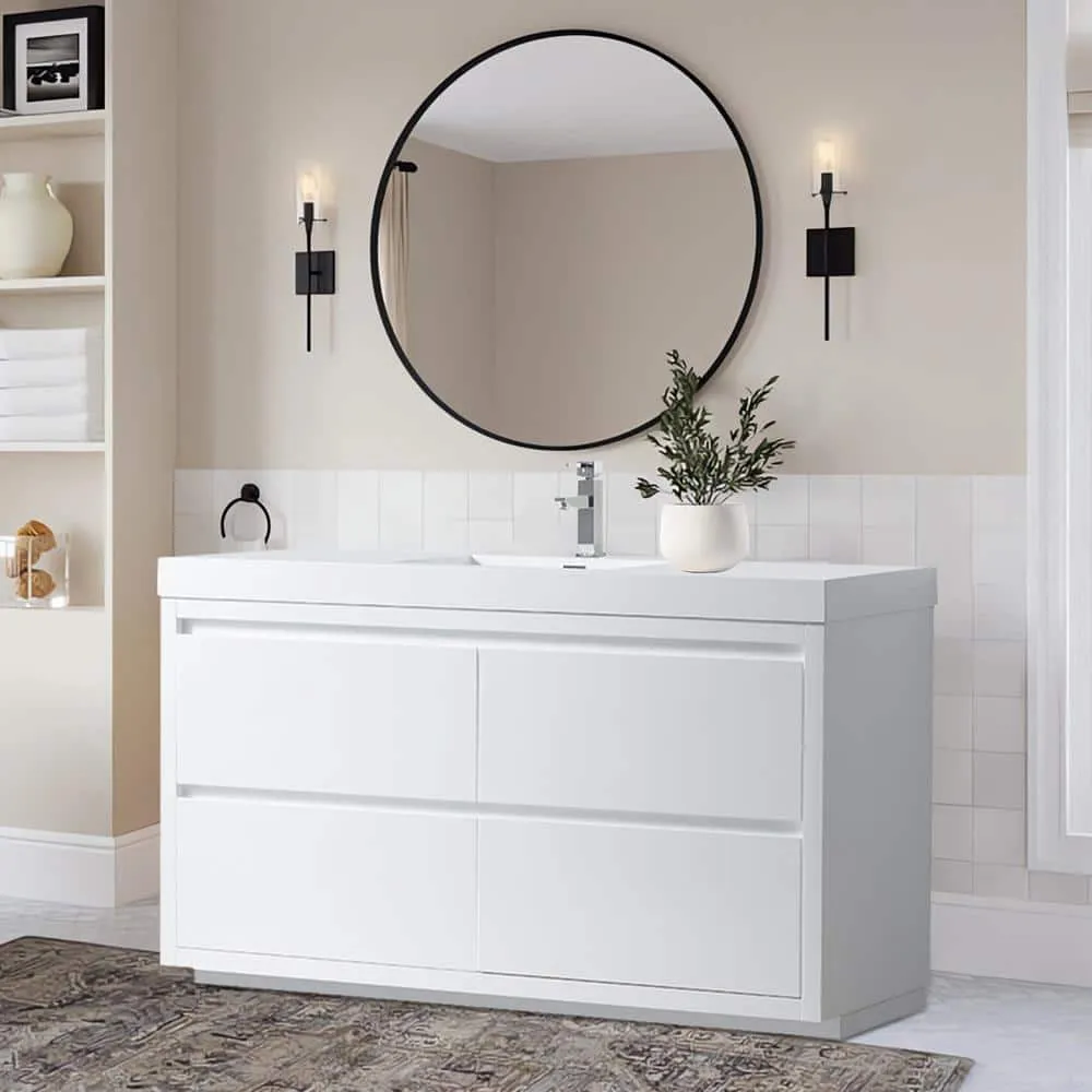 Vanity Art Annecy 60 in. W x 18.5 in. D x 32 in. H Bathroom Vanity in White with Single Basin Top in White Resin, photo 2 of 6