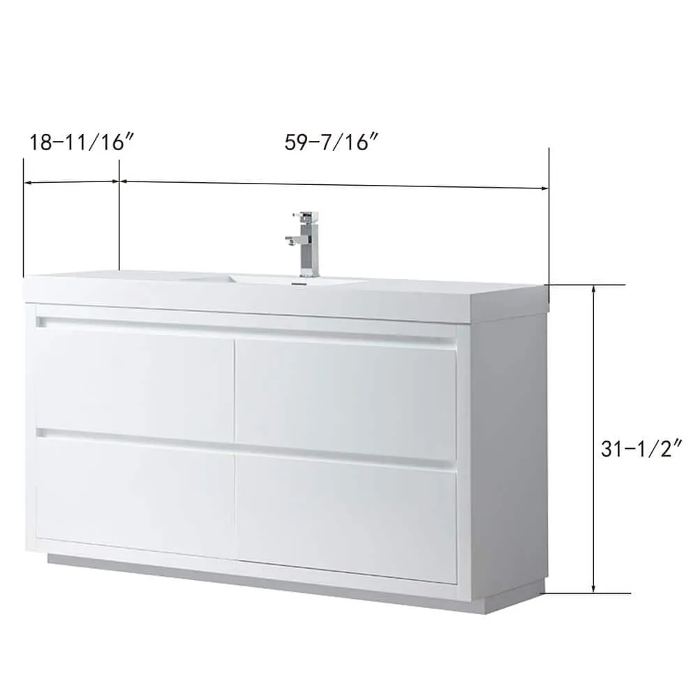 Vanity Art Annecy 60 in. W x 18.5 in. D x 32 in. H Bathroom Vanity in White with Single Basin Top in White Resin, photo 5 of 6